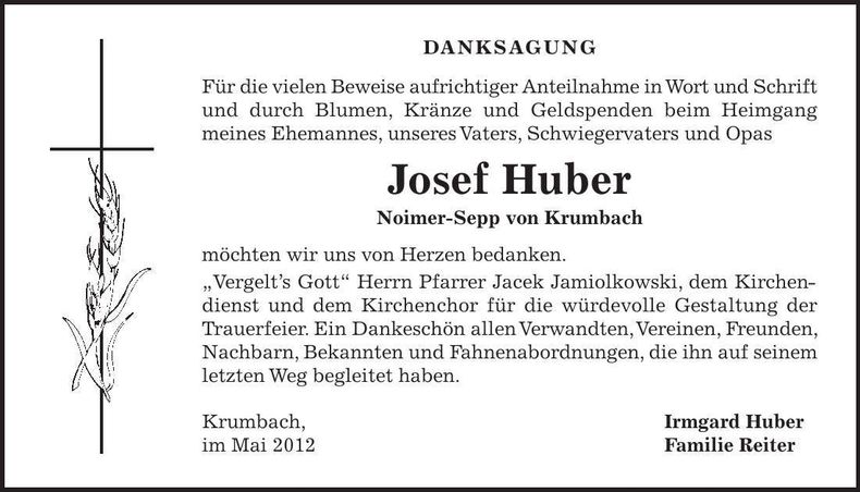 Traueranzeige Josef Huber