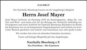 Traueranzeige Josef Mayer