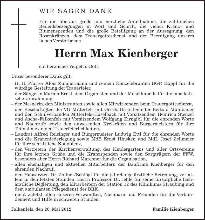 Traueranzeige Max Kienbergerf