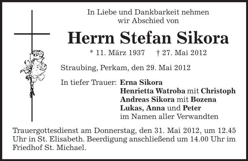 Traueranzeige Stefan Sikora
