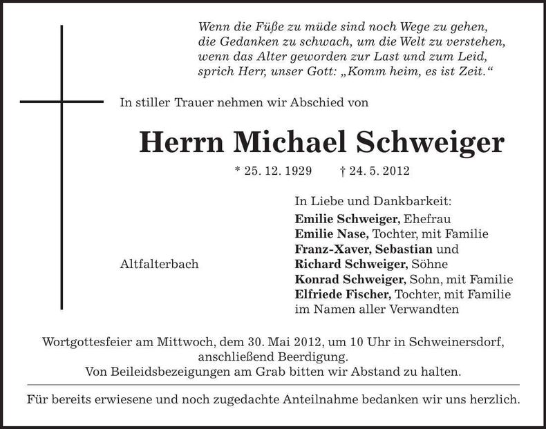 Traueranzeige Michael Schweiger