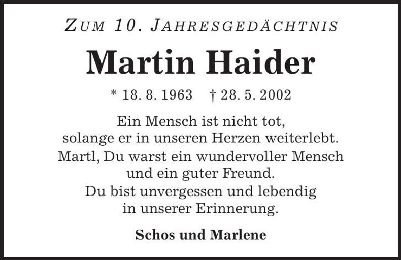 Traueranzeige Martin Haider