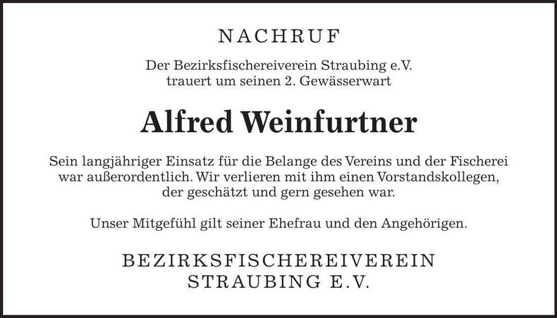Traueranzeige Alfred Weinfurtner