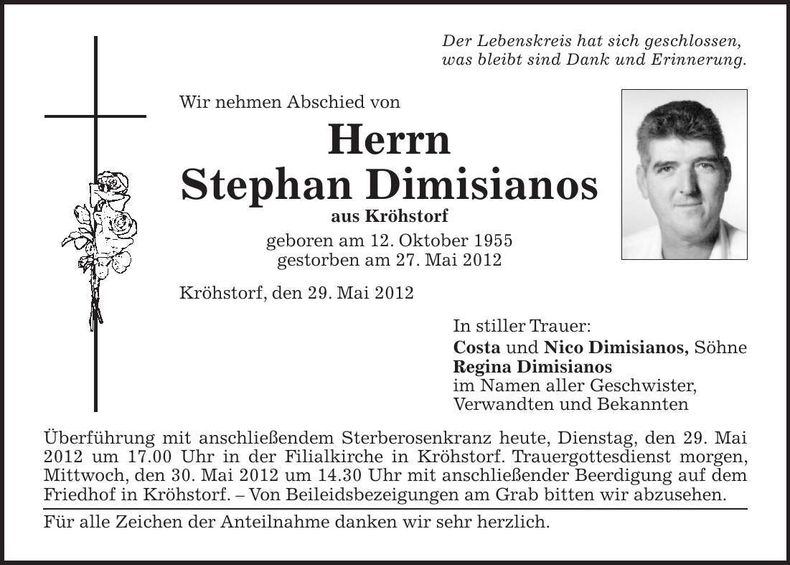Traueranzeige Stephan Dimisianos