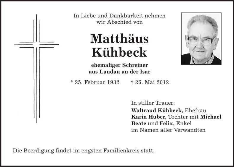 Traueranzeige Matthäus Kühbeck
