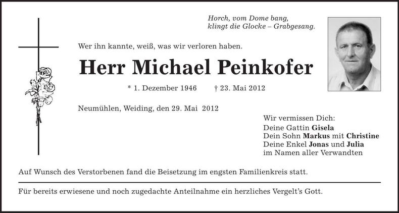 Traueranzeige Michael Peinkofer