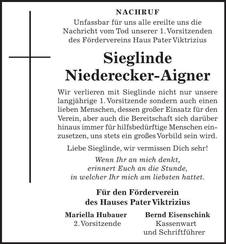 Traueranzeige Sieglinde Niederecker-Aigner