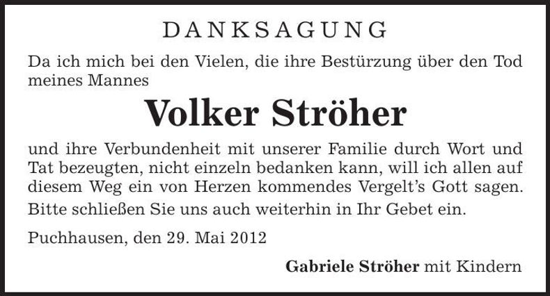 Traueranzeige Volker Ströher