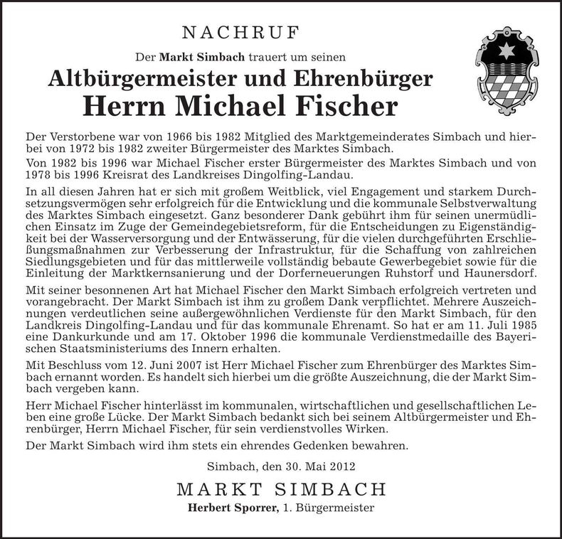 Traueranzeige Michael Fischer