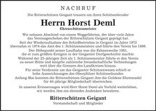 Traueranzeige Horst Deml
