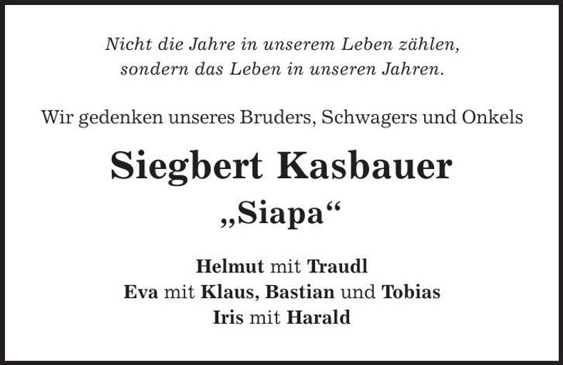 Traueranzeige Siegbert Kasbauer