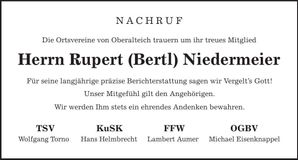 Traueranzeige Rupert Niedermeier