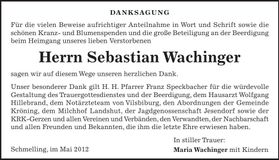 Traueranzeige Sebastian Wachinger