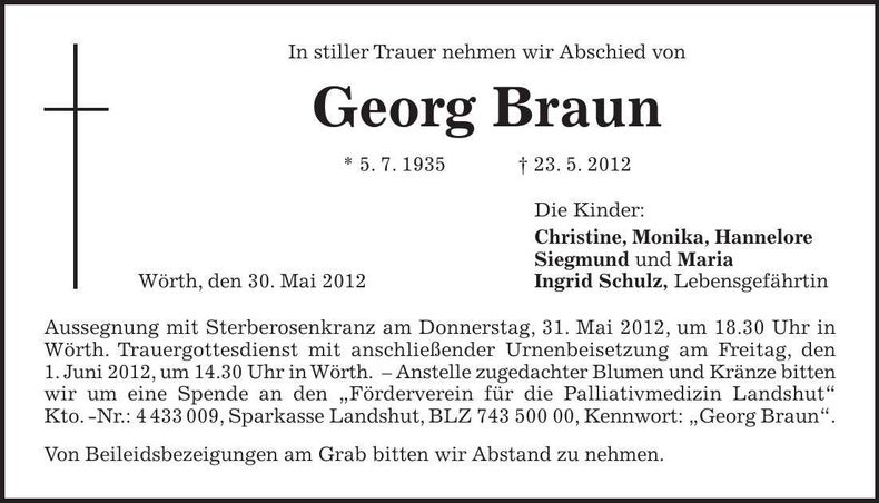 Traueranzeige Georg Braun