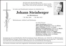 Traueranzeige Johann Steinberger