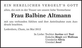 Traueranzeige Balbine Altmann