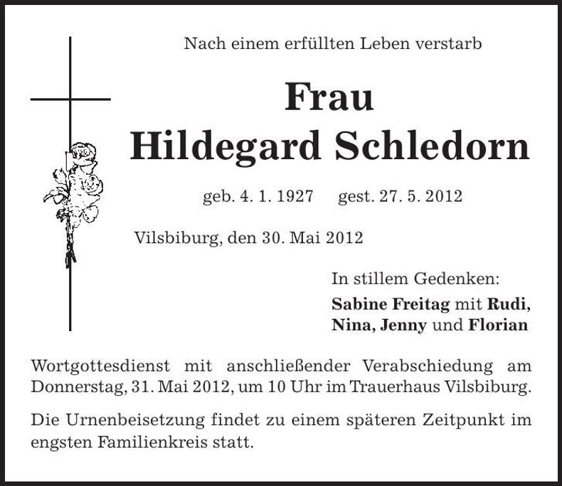 Traueranzeige Hildegard Schledorn