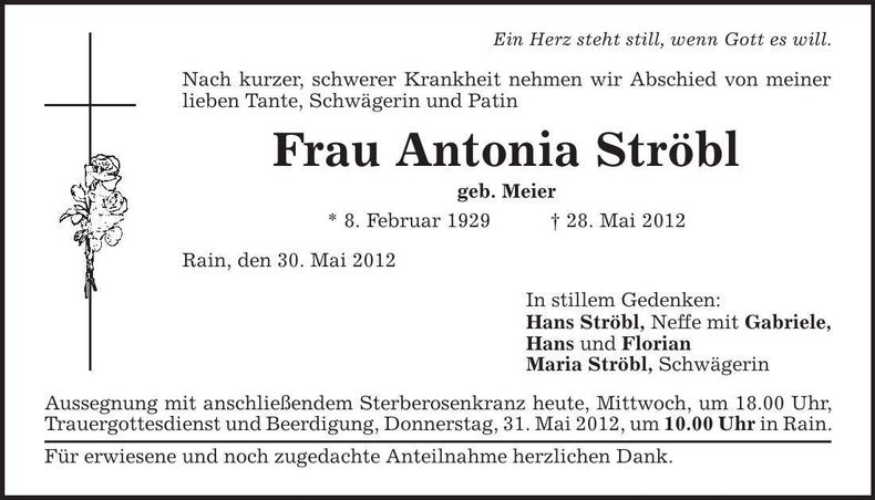 Traueranzeige Antonia Ströbl
