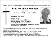 Traueranzeige Veronika Wachter