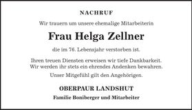 Traueranzeige Helga Zellner