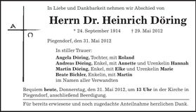 Traueranzeige Heinrich Döring