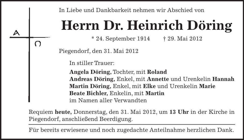 Traueranzeige Heinrich Döring