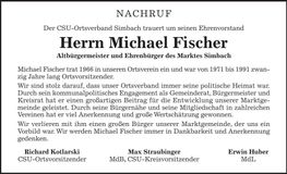 Traueranzeige Michael Fischer