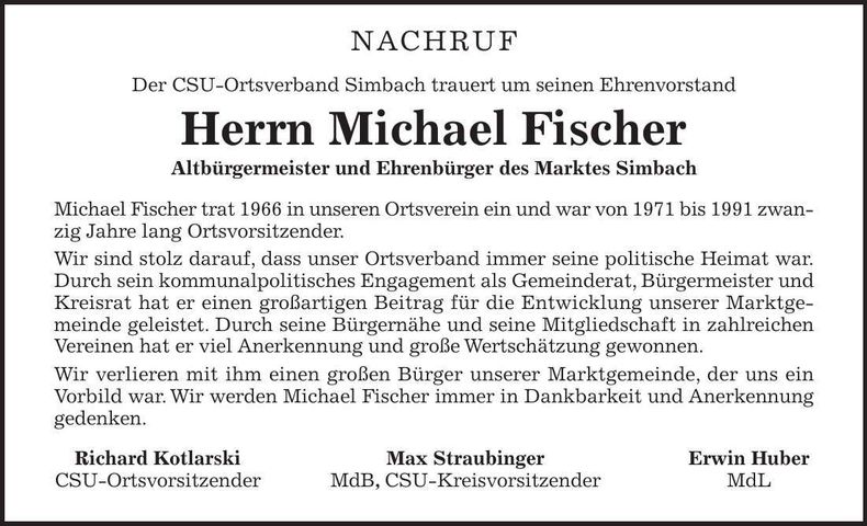 Traueranzeige Michael Fischer