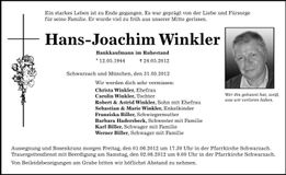 Traueranzeige Hans-Joachim Winkler