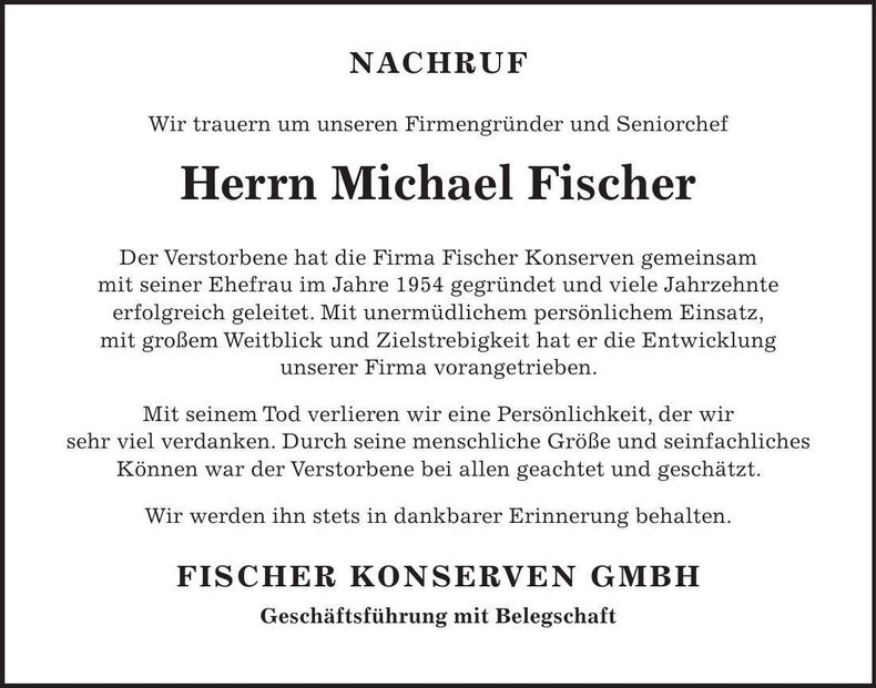 Traueranzeige Michael Fischer