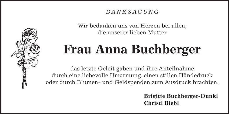 Traueranzeige Anna Buchberger