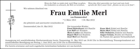 Traueranzeige Emilie Merl