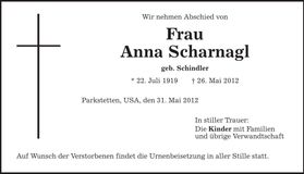 Traueranzeige Anna Scharnagl