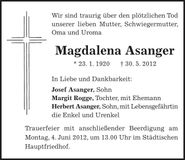 Traueranzeige Magdalena Asanger