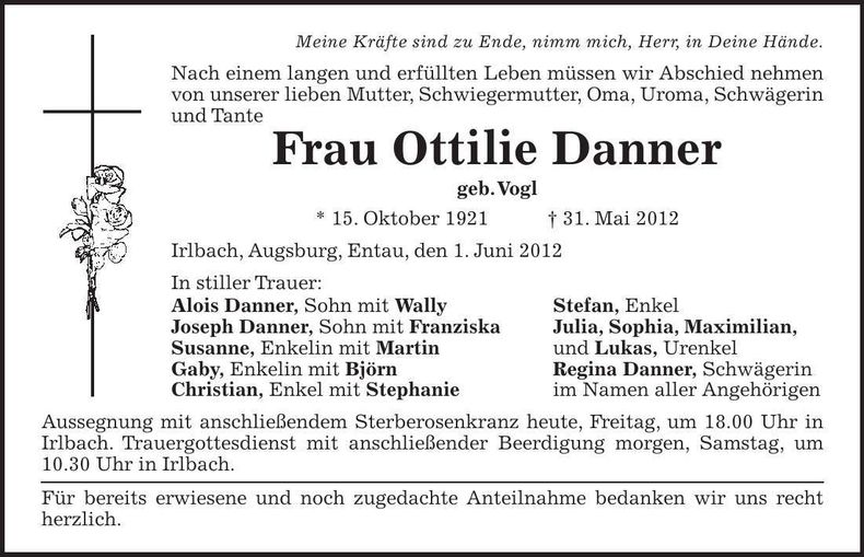 Traueranzeige Ottilie Danner