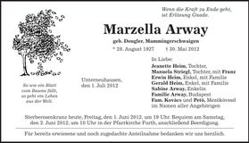 Traueranzeige Marzella Arway