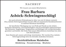Traueranzeige Barbara Asböck-Schwingenschlögl