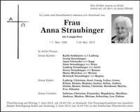 Traueranzeige Anna Straubinger