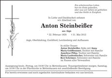 Traueranzeige Anton Steinbeißer