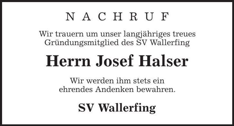 Traueranzeige Josef Halser