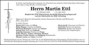 Traueranzeige Martin Ettl