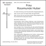 Traueranzeige Rosamunde Huber