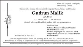 Traueranzeige Gudrun Malik