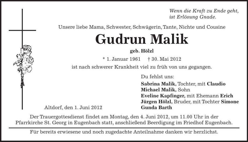 Traueranzeige Gudrun Malik