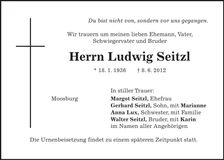 Traueranzeige Ludwig Seitzl