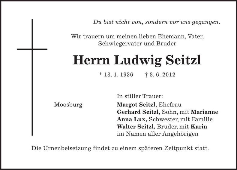 Traueranzeige Ludwig Seitzl