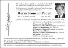 Traueranzeige Konrad Faden