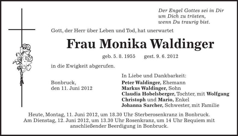 Traueranzeige Monika Waldinger