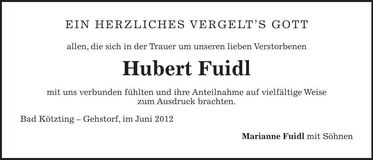 Traueranzeige Hubert Fuidl