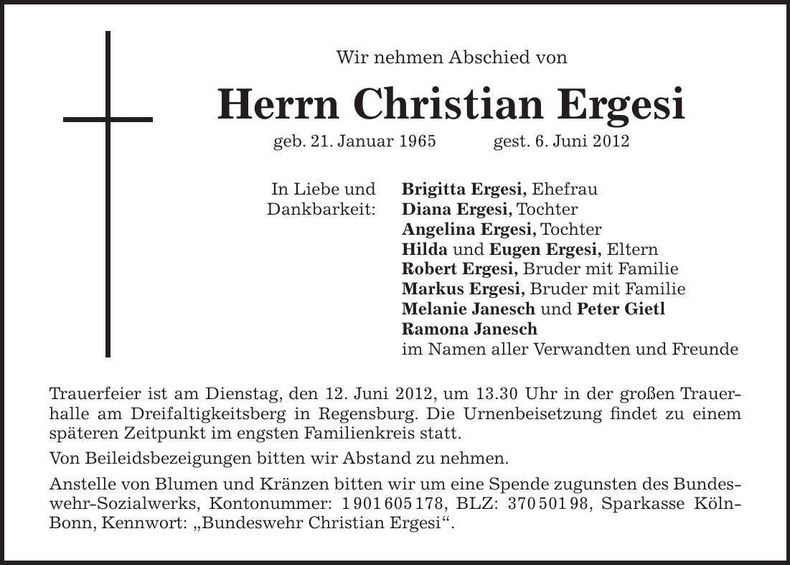 Traueranzeige Christian Ergesi